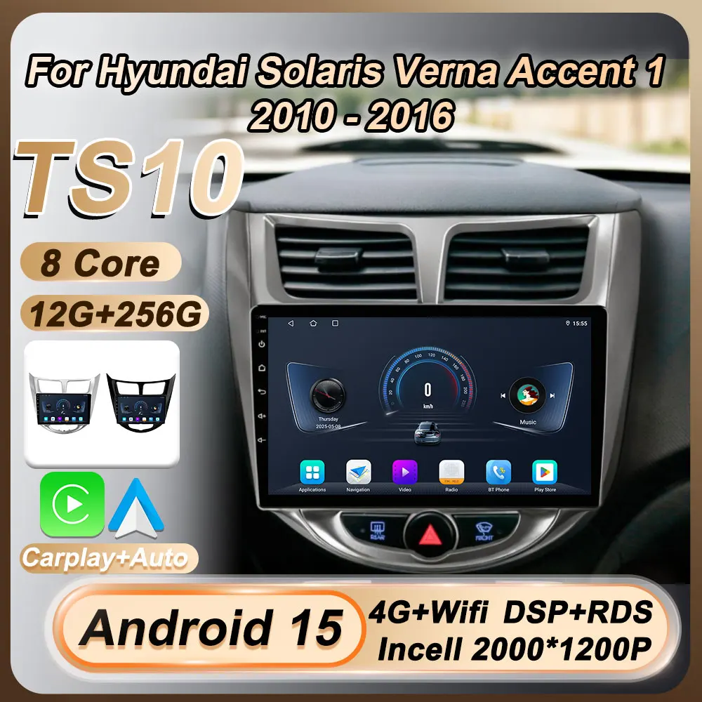 

Autoradio 2 Din For Hyundai Solaris Verna Accent 1 2010 - 2016 Carplay Android 15 Touch Screen Car Radio GPS FM Stereo Head Unit