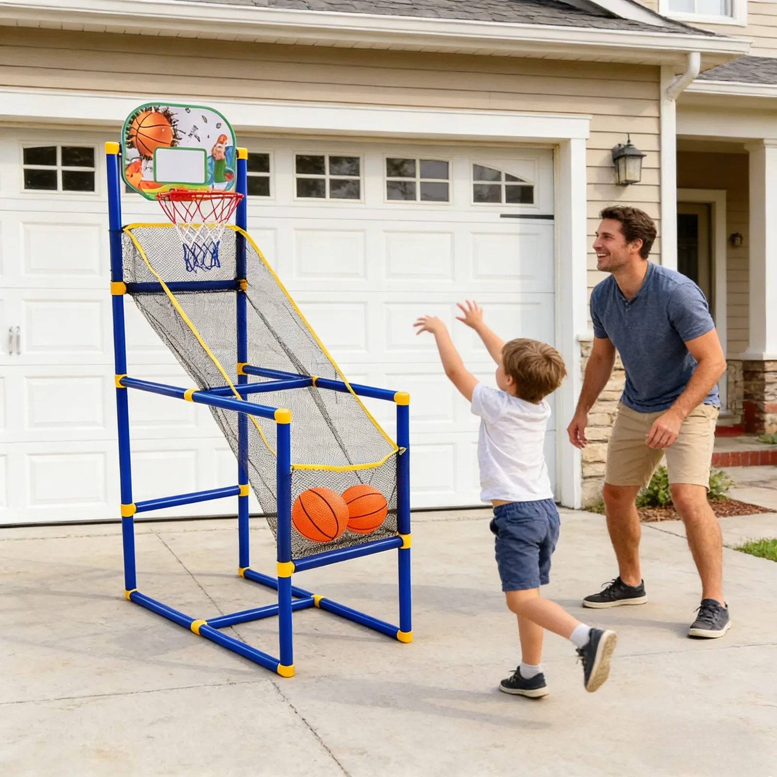 Portable Arcade Basketball Set for Kids 3-12, 4 Balls + Pump Included, Easy Setup Indoor/Outdoor Hoop, Backyard Sports Game Toy