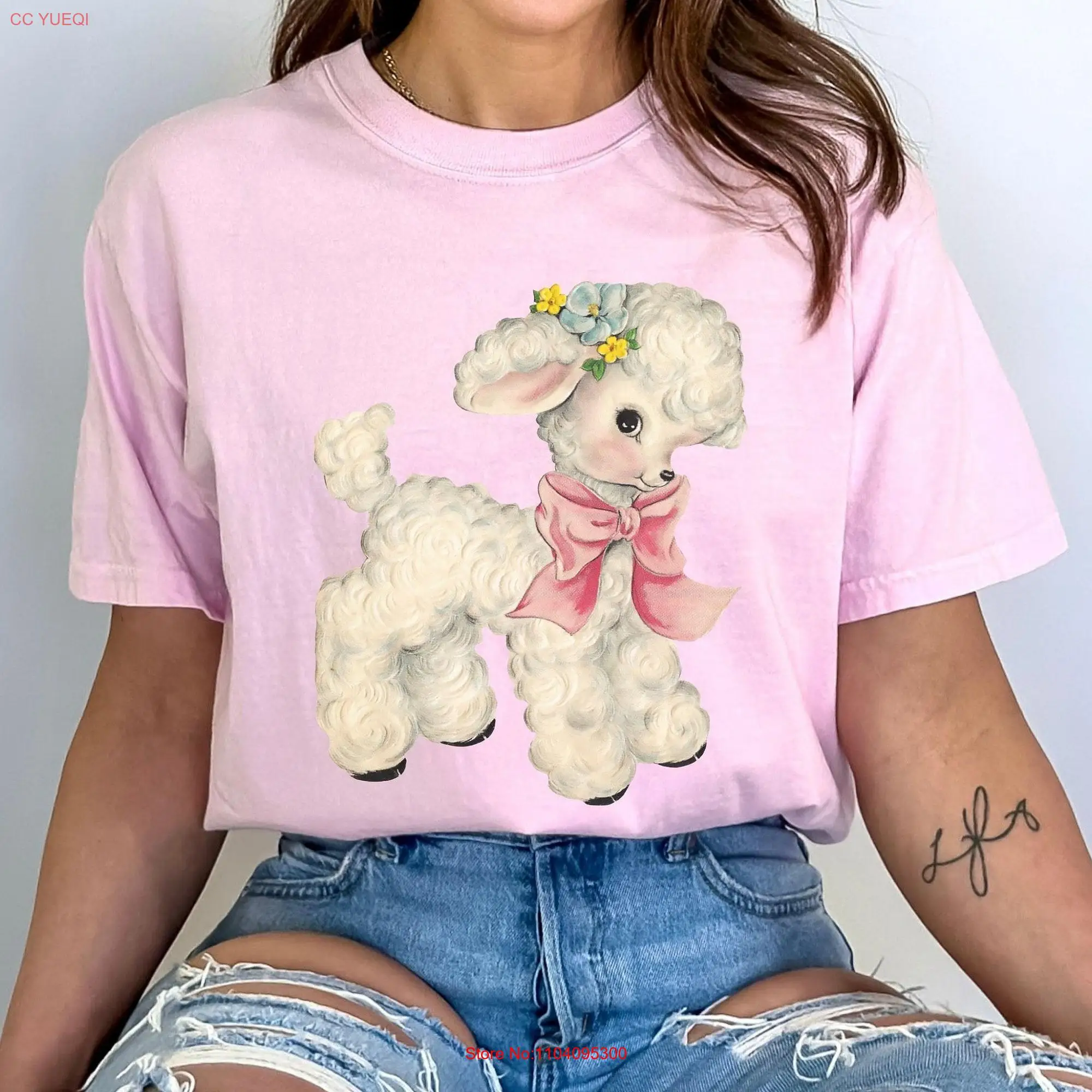 Vintage Baby Sheep T Shirt Retro Animal 1950s Style Comfort Colors Cute Apparel long or short sleeves