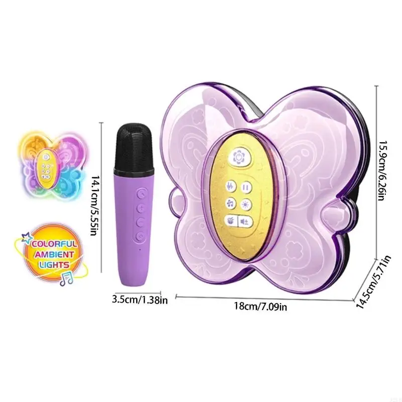 Kids' Singing Speaker with 50 Songs, 20 Drum Rhythms, 12 Electronic Tracks, Connected Device Music, and Pulsing Lights A2UB