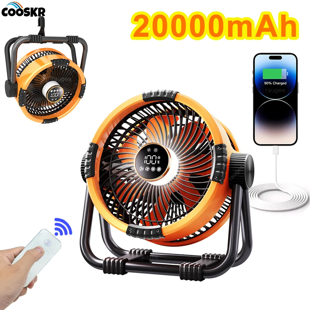 Camping Fan Rechargeable Portable Fan Wireless Outdoor Hook Ceiling Fan with 20000mAh Power Bank Remote Control LED Light