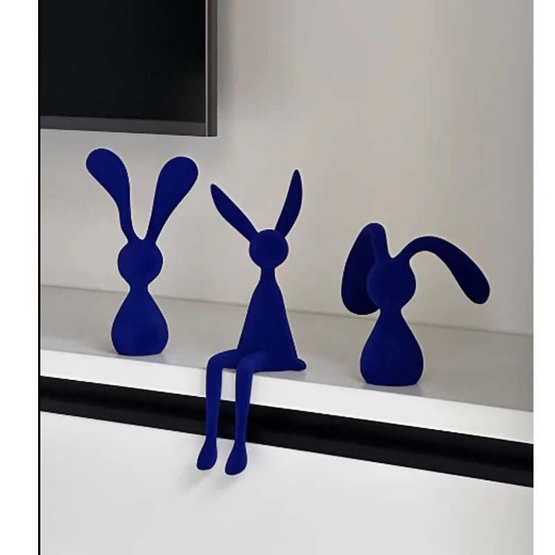 

Modern simple Klein Blue Cartoon Sitting Pose Rabbit Decoration, Living Room Wine Cabinet Ornament, TV Cabinet Desk Statue,