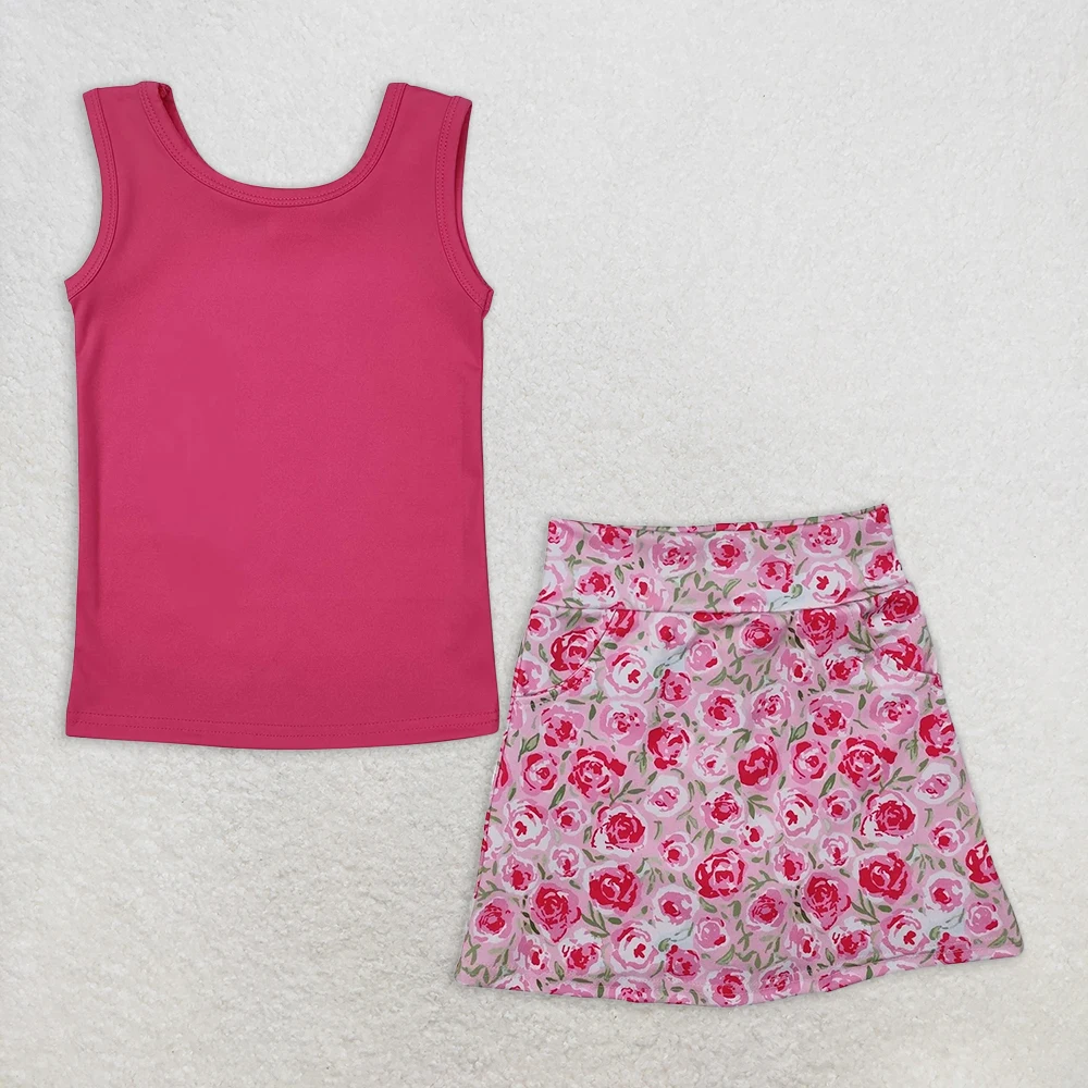 

Розовая юбка и жилет с цветочным принтом для маленьких девочек, ярко-розовый топ без рукавов в полоску, детский наряд для девочек