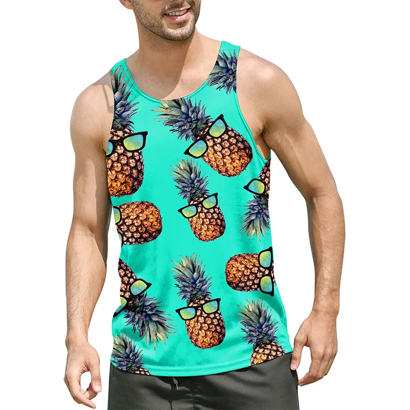 Tropics Pineapple Graphic Tank Top 3D Printed Quick Drying Gym Clothing Men Vest Sport Undershirt Streetwear Basketball y2k Tops