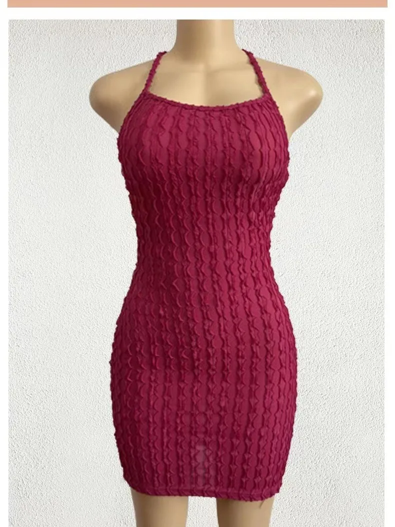 Sexybackless Dress Spaghetti Strappy Seaside Dress Popcorn Textured Miniature Dress Seductive Nighttime Cocktail Dresses