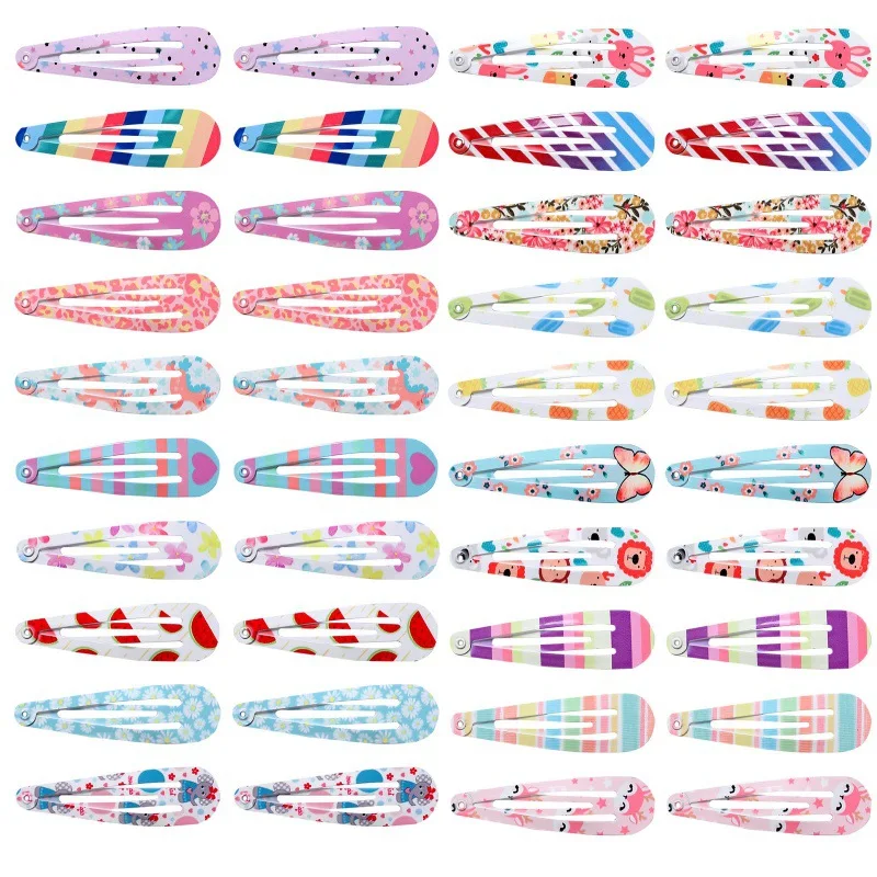 10/20/30Pcs Alloy Hairpin Children Hair Accessories Colorful Droplet Hair Clip Cartoon Print Barrettes Girls Side Bang Headdress