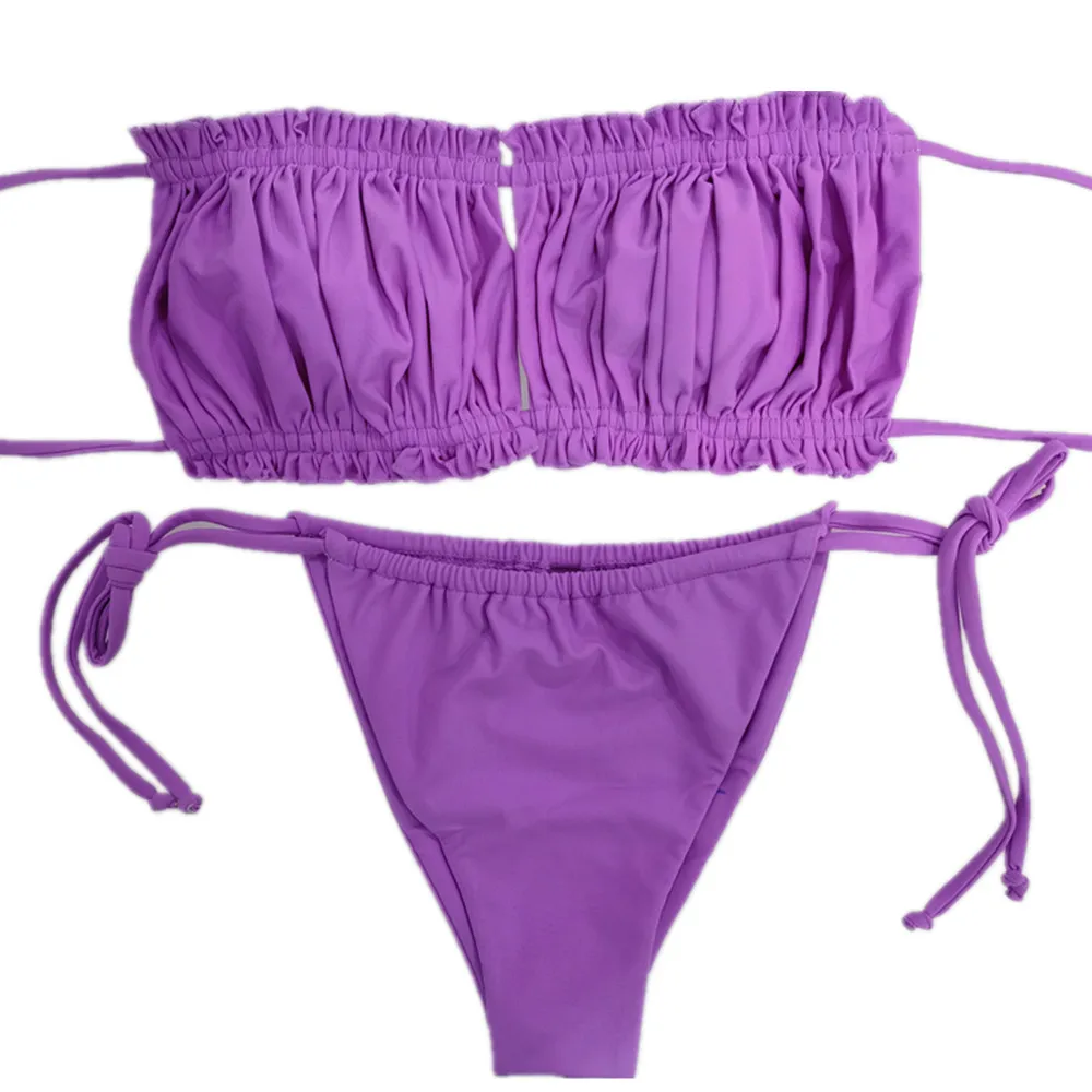 Maillot de bain à bretelles violet, sexy, bikini, ensemble deux pièces, avec soutien-gorge, pour la plage, trempage dans des sources chaudes