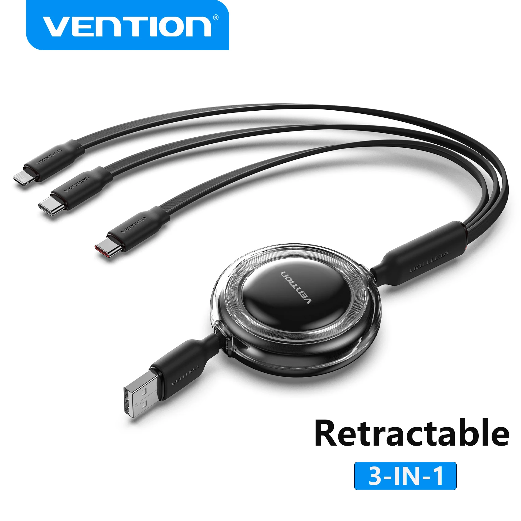 

Vention 3 In 1 Retractable Cable Type C USB Phone Data Fast Charging Cable Suitable For iPhone 17 16 15 14 Samsung Huawei Xiaomi