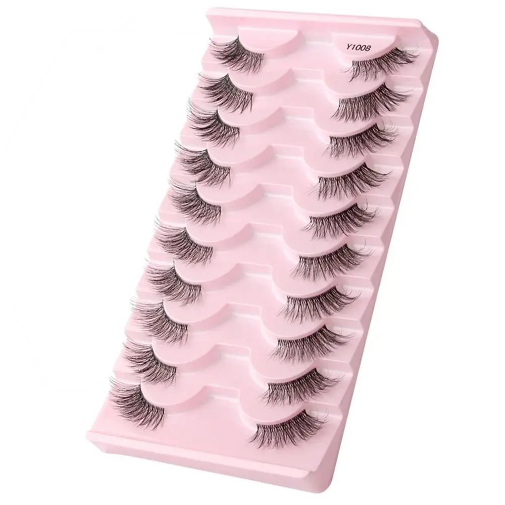 Pestañas Postizas de Visón Sintético con Aspecto Natural, Pestañas de Esquina con Banda Transparente, Pestañas Postizas de Ojo de Gato, Pestañas Postizas de Media Pestaña