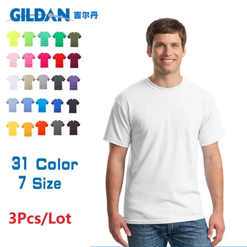 GILDAN 76000 3Pcs Mężczyźni 100% Bawełna T-shirty Solidny Krótki Rękaw T Shirt Mens New O-neck Tops Tees Basic TShirts Brand Clothing