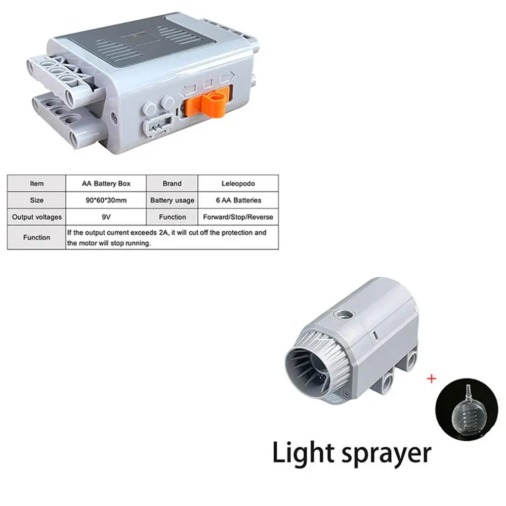Pulverizador de escape eléctrico, marca DIY, accesorios de juguetes para coches, funciones de potencia MOC, caja de batería AA 8881, piezas técnicas, bloques de construcción