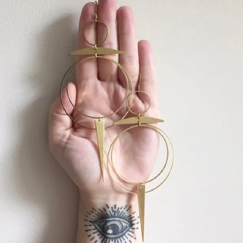 Pendientes de aro de diosa de Color dorado, gota geométrica, fase media luna, Hippie, declaración Witchy, joyería Punk, precioso regalo para mujer, nuevo