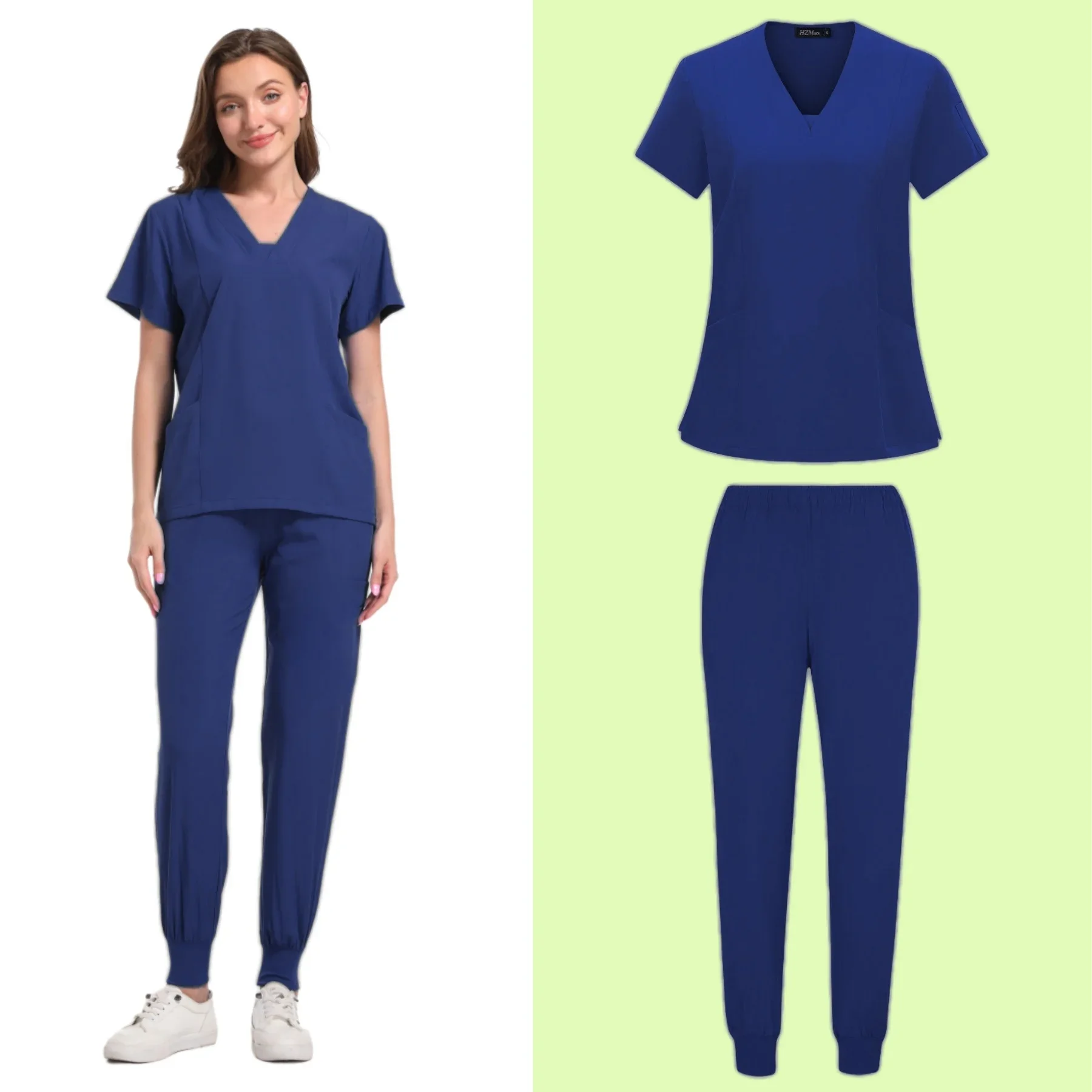 Enfermeira médica Scrubs Tops conjuntos para mulheres, uniformes elegantes para trabalho, Stretch Joggers para salão de beleza e spa