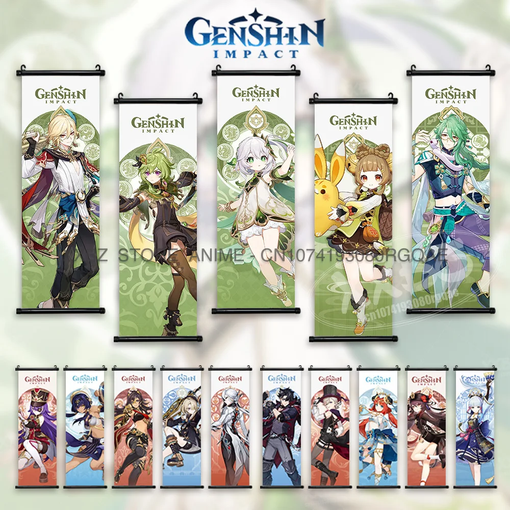 Genshin Impact Scrolls Bilder Aether Karte Arataki Itto Hängende Gemälde Chongyun Diluc Home Decor Wandkunst Diluc Spiel Poster – Detail 2