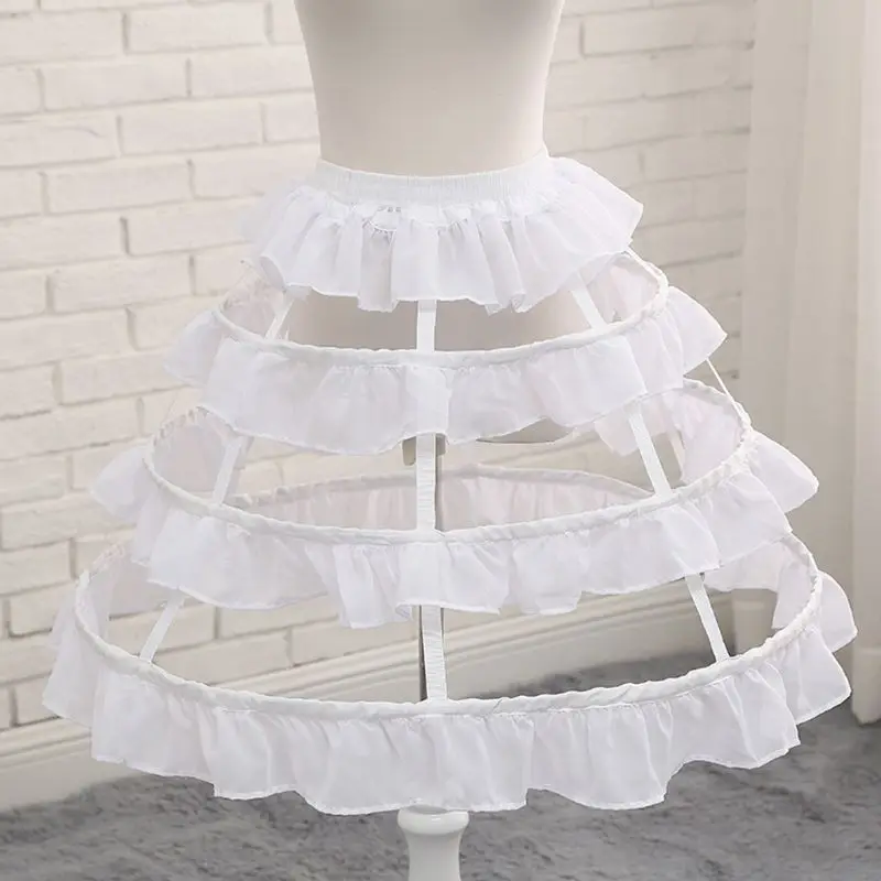 Womens Hollow Korte Vogelkooi Petticoat Elastische Taille 3 Hoops Geplooide Ruches A-lijn Bruiloft Cosplay Crinoline Onderrok