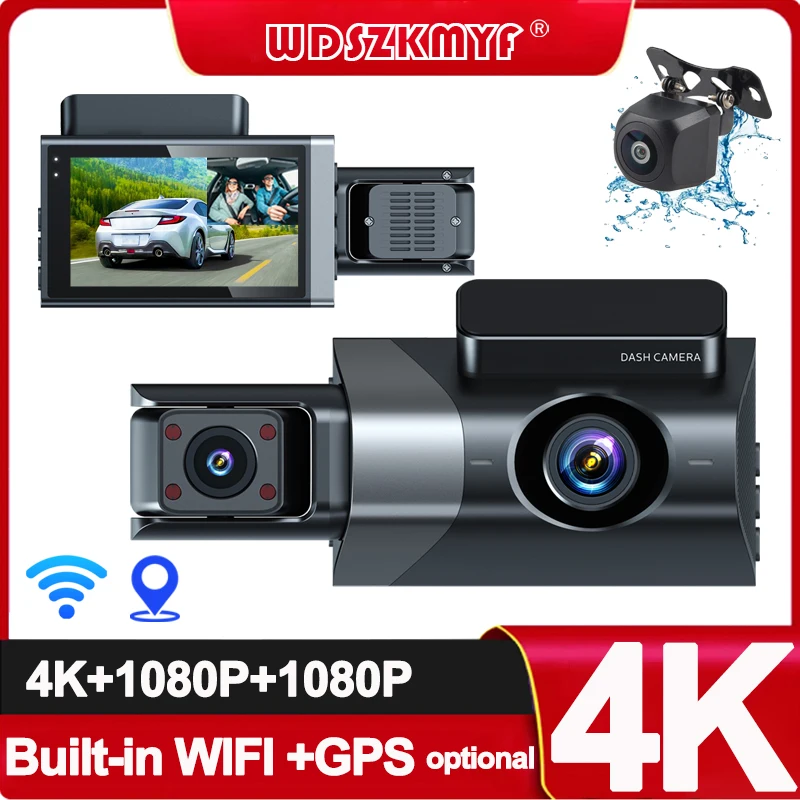 4K Car DVR Front&Inside＆Rear Camera 3inch Black Box WIFI GPS Dash Cam for Cars G-SENSOR Parking Monito HD Video Recorder Dashcam