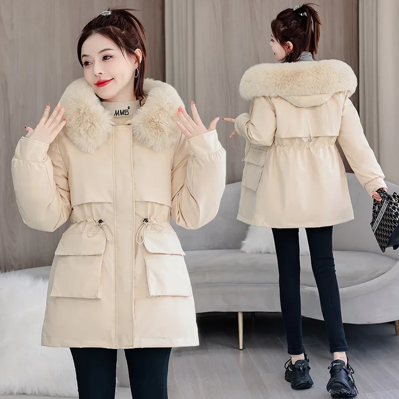 

Thick Warm Winter Parkas Coat Women Winter Jacket Fur Liner Hooded Female Long Parkas Snow Wear Padded Clothes