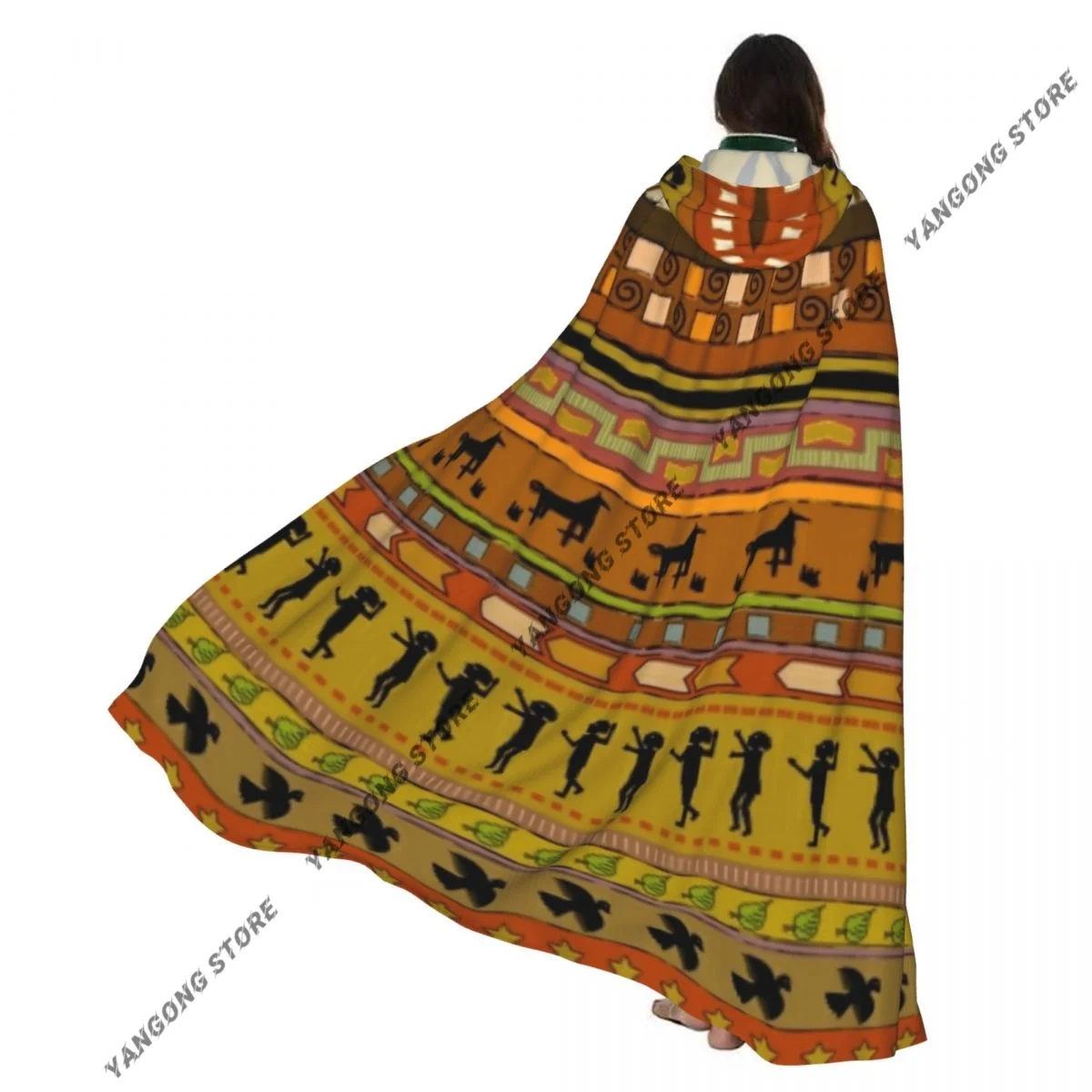

Colorful Ethnic Style Cloak Hooded Cosplay Costume Halloween Adult Long Party Cape