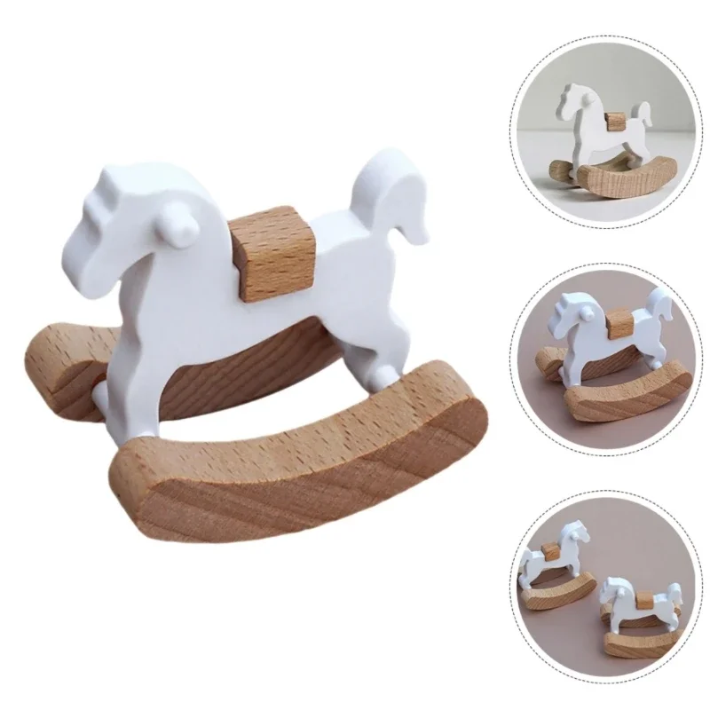 Wooden Rocking Horse Model Figurine For 1/12 Doll House Miniature Bedroom Scene Display Doll House Decoration Accessory 15UB