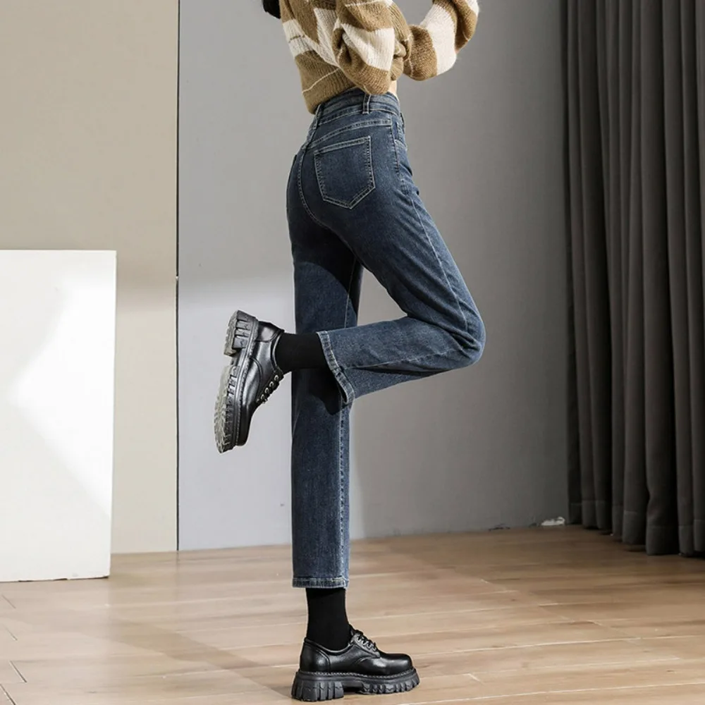 

Женские миниатюрные прямые джинсы до щиколотки, брюки-сигареты с высокой талией 2025 года | Модный и стройный крой