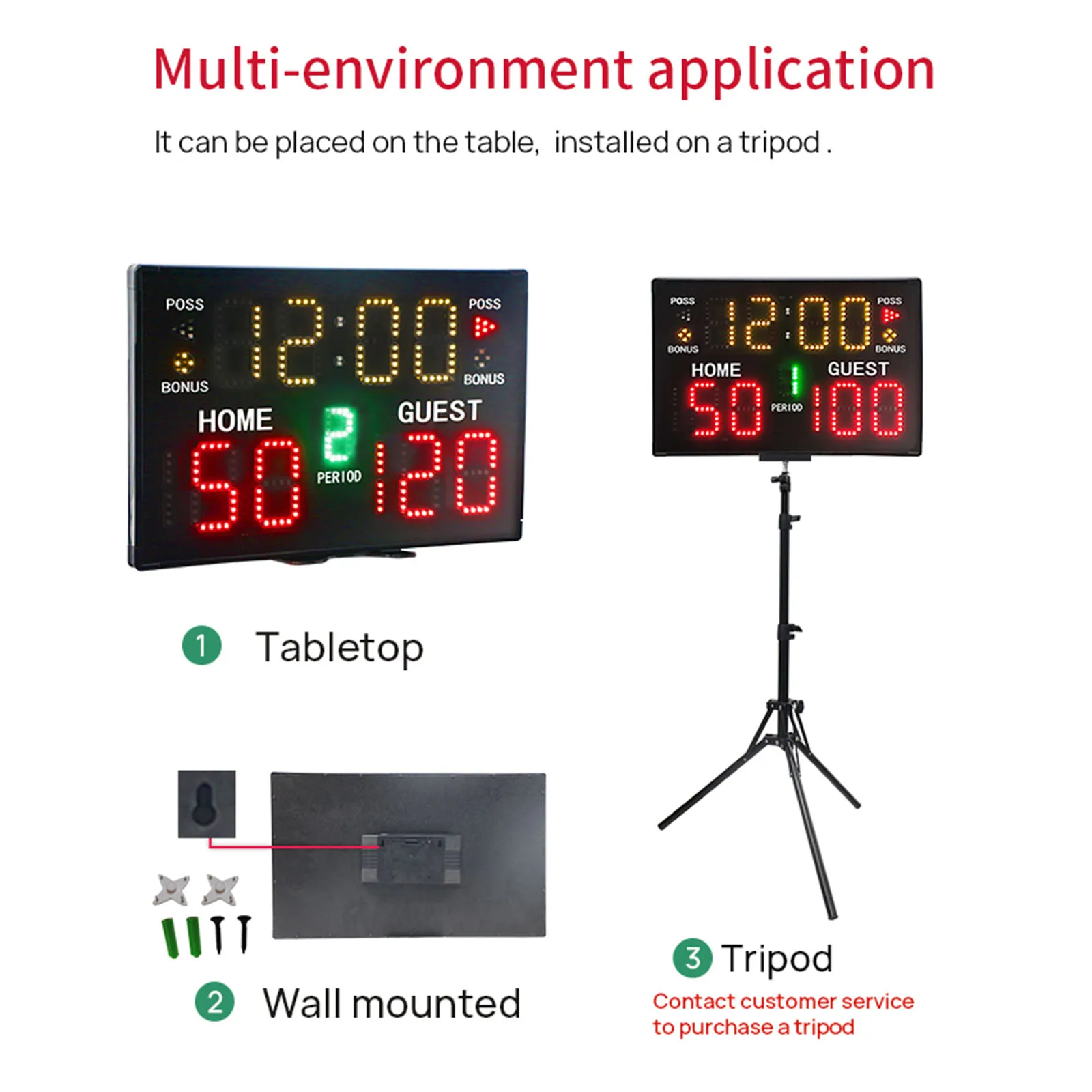 Multifunctional Electronic Tabletop Digital Scoreboard Remote Control Wall Mount Keeper for Basketball Volleyball Sports Boxing