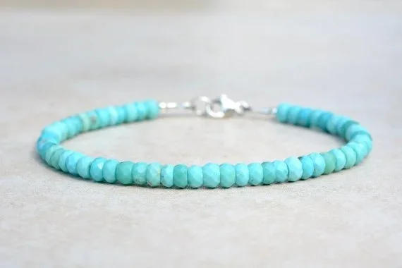 Turquoise Sleeping Beauty Faceted Bead Bracelet, December Birthstone, Natural Turquoise Gemstone Jewelry, Boho Bracelet