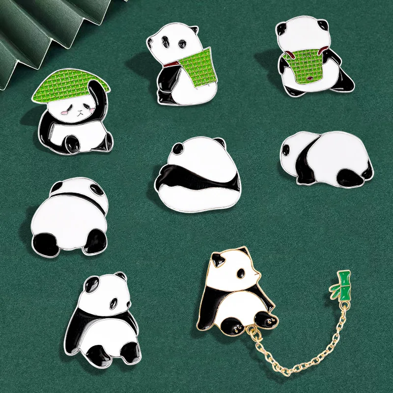 Niedliche chinesische Panda Brosche Cartoon Bambus Panda Tier Tasche Pin Pin Abzeichen Kleidung Patch Zubehör Kette Kragen Pin Schmuck Geschenk
