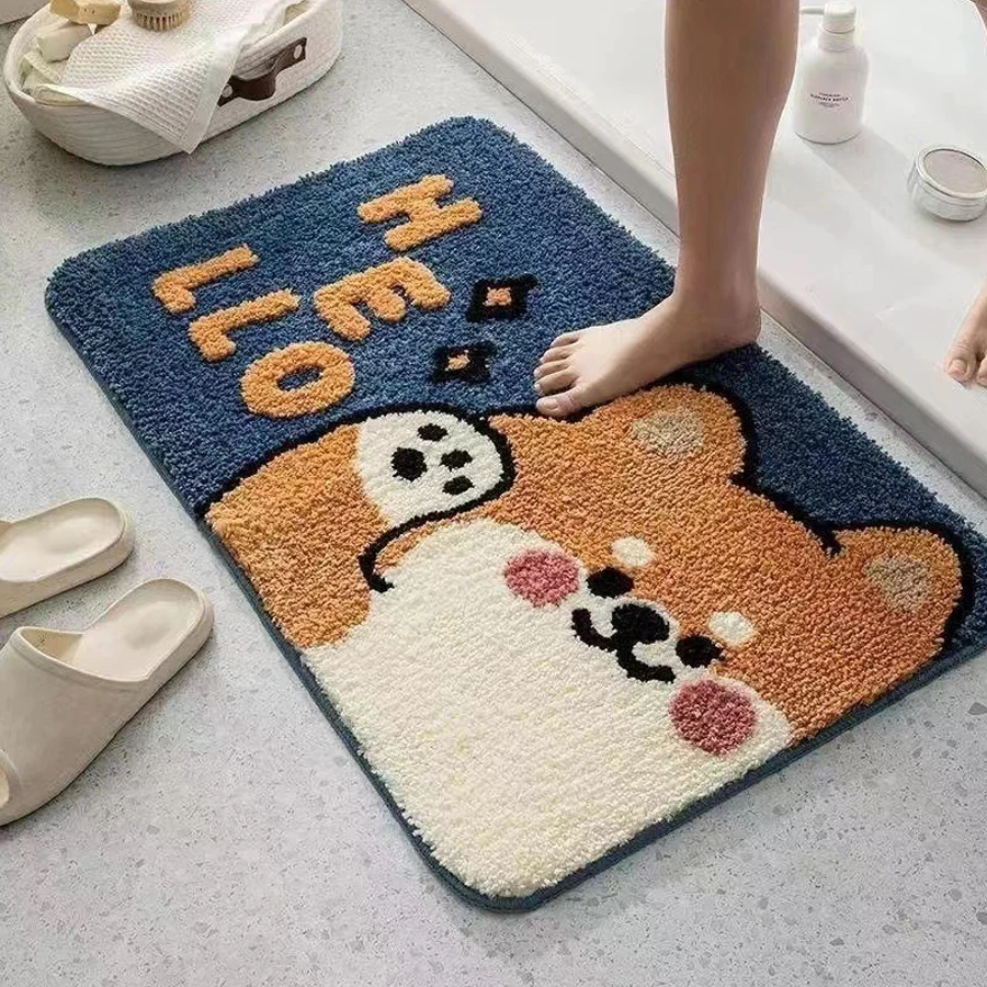 Cute cartoon plants absorbent mat cashmere semi-circular entrance mat bathroom anti-skid and dirt-resistant mat.