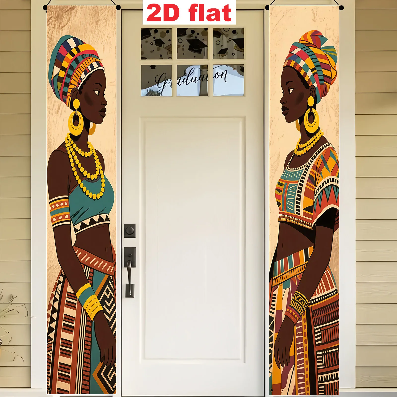1 Paar, 2D flache, dekorative Türkupletts im afrikanischen Kulturstil, afrikanische Figuren im traditionellen Kostüm-Design. – Detail 8