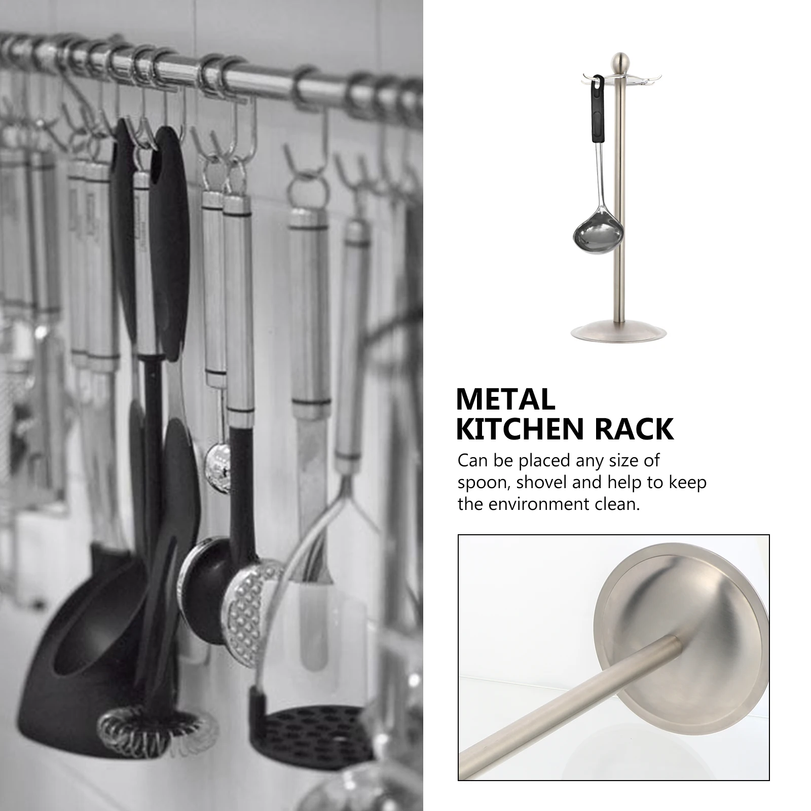

1pc Kitchen Utensil Organizer for Spoons Shovels Stainless Steel Lightweight Storage Stand Metal Hanging HookKitchen