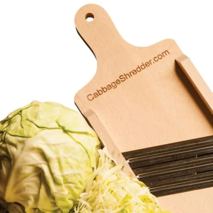 

Wooden Cabbage Shredder Vegetable Slicer for Food Preparation Sauerkraut Coleslaw Salads. Pre-Oiled. Three Blades. A Cut Resist