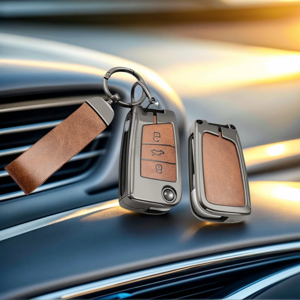 Zinc Alloy Leather Car Key Cover For Volkswagen VW Polo Golf 7 MK7 Tiguan Passat For Skoda Octavia Kodiaq Karoq Seat Ateca Leon