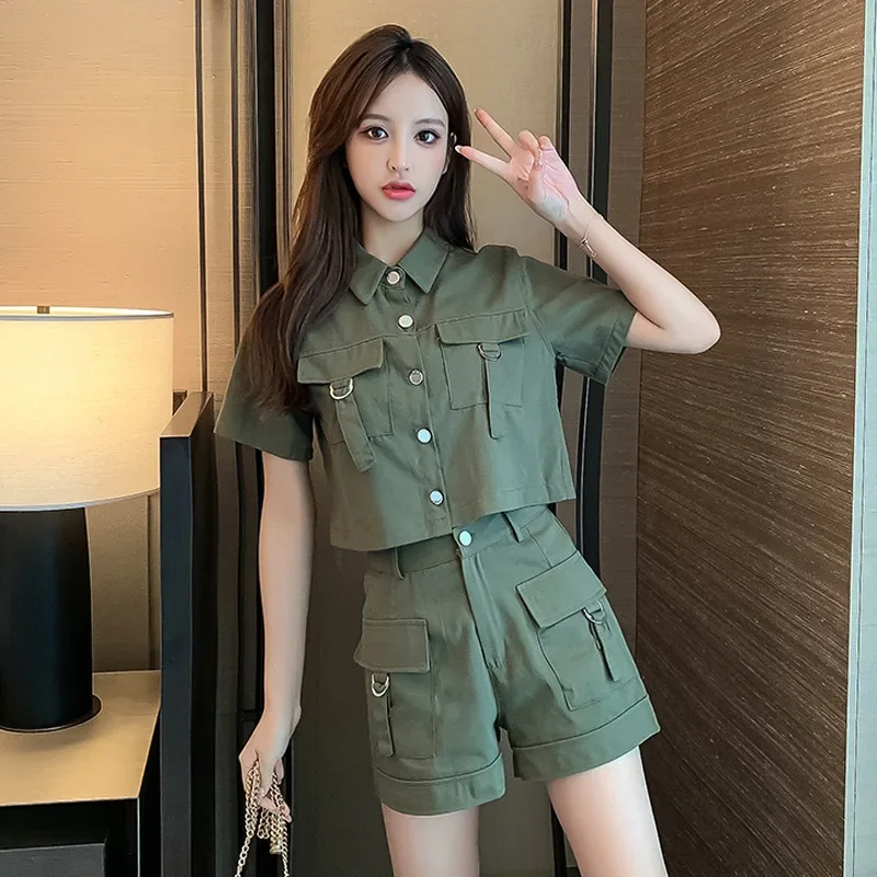 2024 New Summer Cargo Women Short Sets Korean Style Fashion Elegant New in Matching Sets Casual 2 Piece Sets Women's Suit Outfit