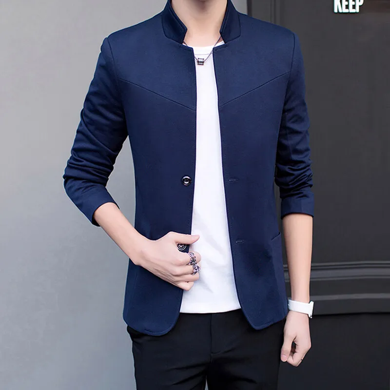 

Spring And Autumn Mens Smart Casual Stand Up Collar Suit Korean Style Versatile Two Button Slim Zhongshan Trendy Single Blazer