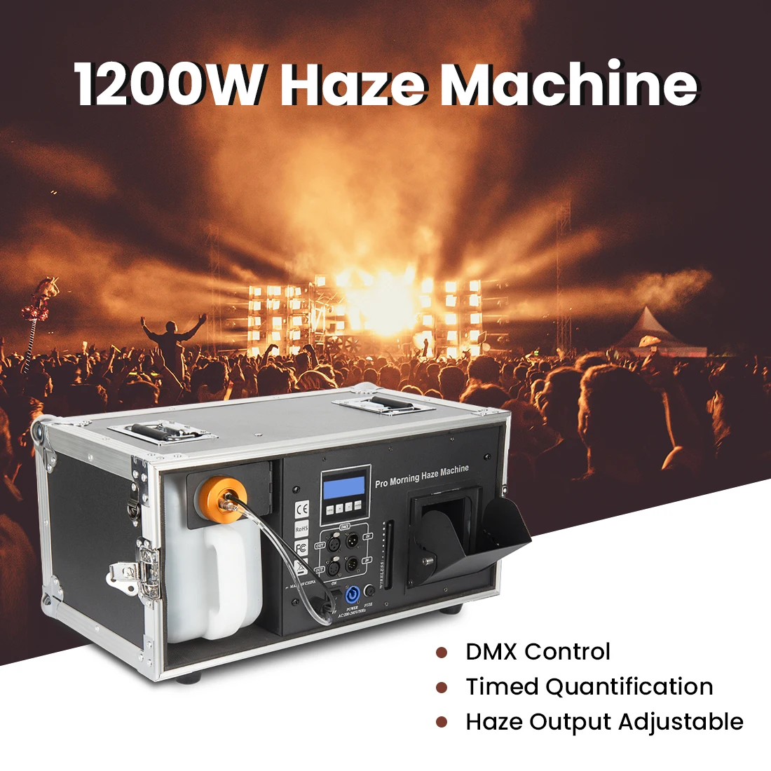 Haze Machine 1200W Mist Hazer Water Based Haze Concert Smoke Fog Machine DMX Angle Adjustable Hazer Theater for Nightclub DJ