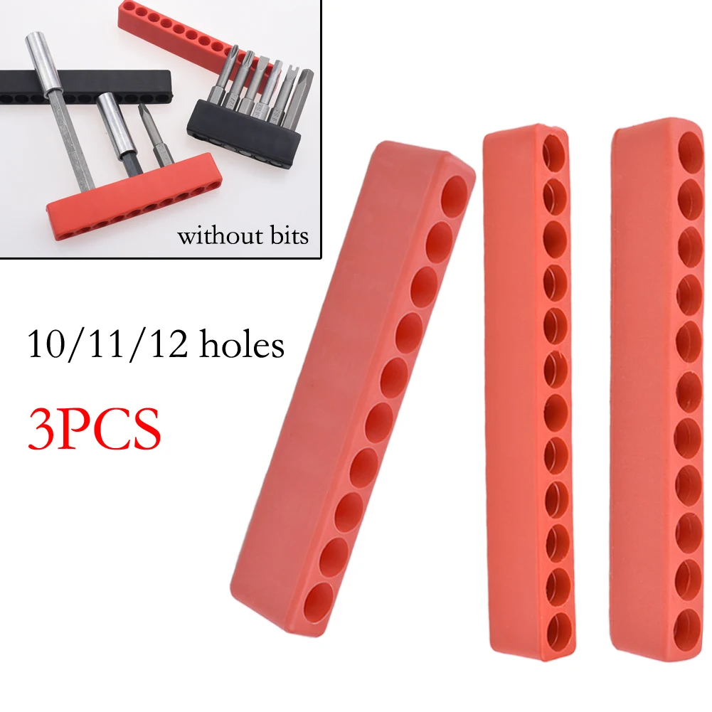 3pcs Screwdriver Holder 10/11/12 Hole Hex Shank Screwdriver Storage Soft Rubber Organizer Head Drill Bit Stand Power Tool