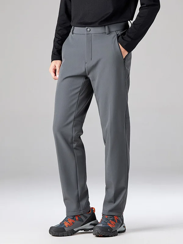 

Outdoor Fce Lined Casual Pants Waterproof Busin Casual Trousers Pure Color Straight Leg Nylon Fabric Men's Daily Wear