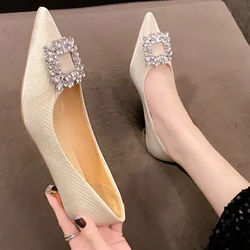 French Style Elegant Party Dress High Heels Designer Lady Work Single Shoes Rhinestone Square Buckle 3cm Low Heel Stiletto Pumps