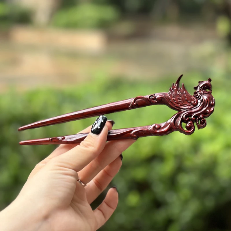 

Original Antique Rhino Horn Rosewood Hairpin Double Hairpin Phoenix U-shaped Hairpin New Chinese Headwear for Women