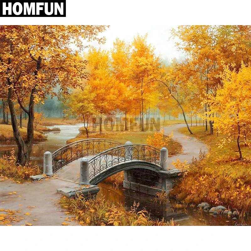 

HOMFUN полная квадратная/круглая дрель 5D DIY алмазная живопись "Осенний пейзаж" вышивка крестиком 5D домашний декор подарок A02583