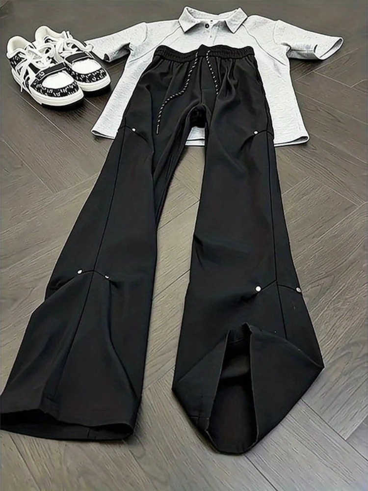 Men's Black Rivet Cargo Pants Summer Loose Pleated Tactical Trousers Hip Hop Streetwear Designer Joggers