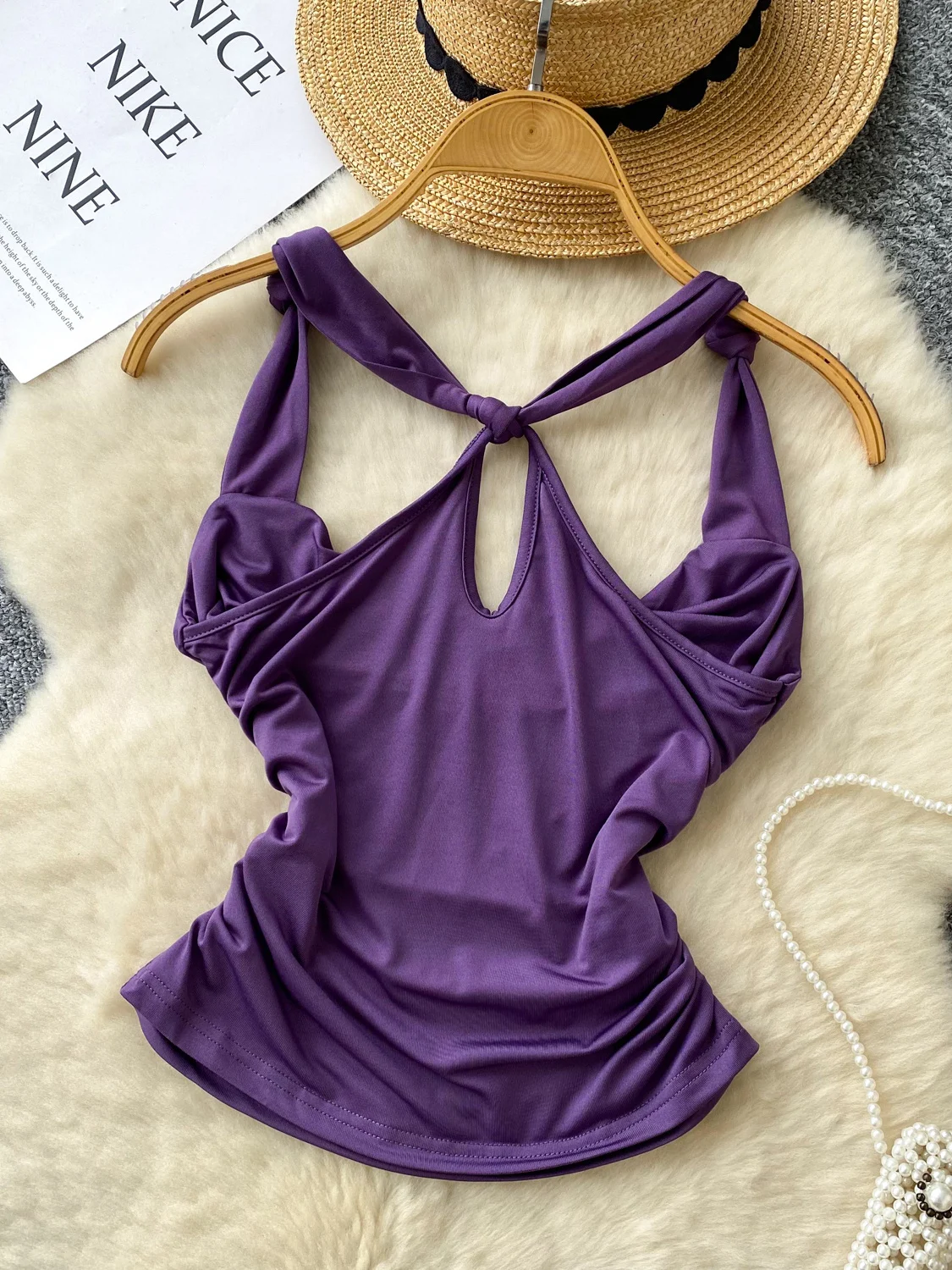 Ele Slim Fit ter Ne Vest Women's Summer Knot Twist Pleated Faionable Spicy Girl Top Trendy Commute Sle Bal