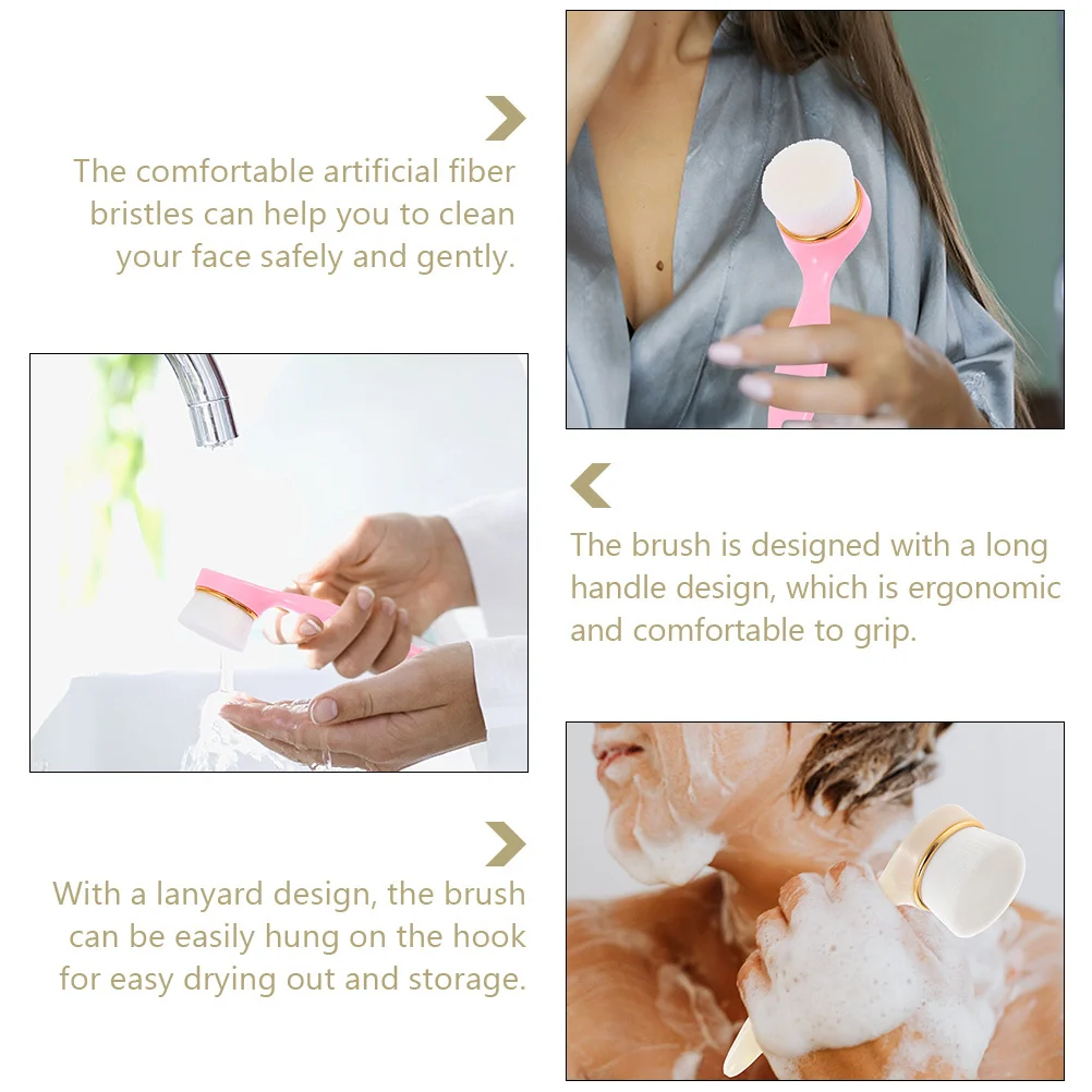 

2pcs Long Handle Facial Cleaning Brush Manual Face Exfoliating Tool Deep Cleansing Pore Washing Women'S Skin Care Portable