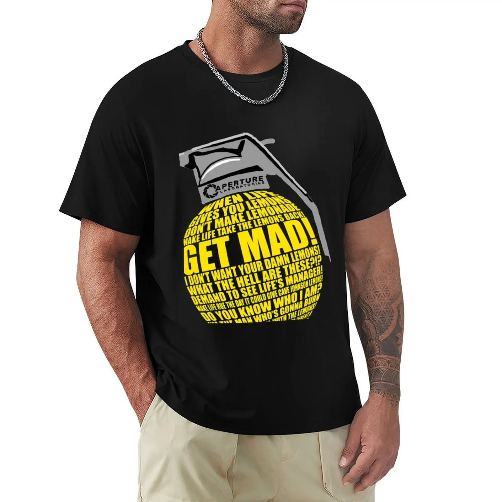 Portal 2 Cave Johnson Combustible lemon quote T-Shirt Relaxed Casual Short Sleeve Tee