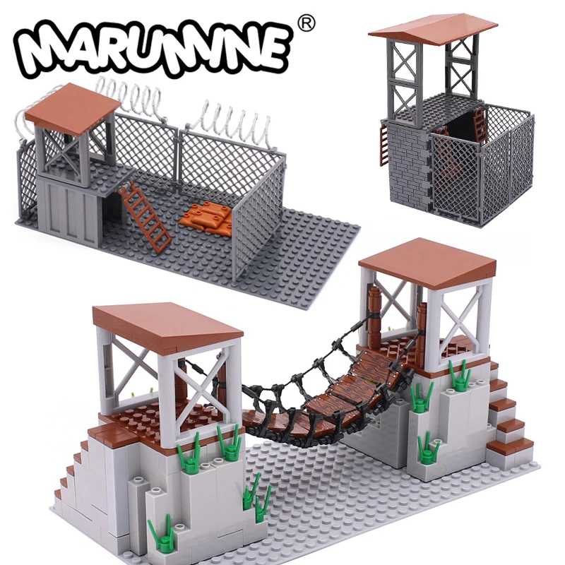 Marumine MOC Bricks Sentry Tower Outliers Military Building Set WW2 SWAT Soldier Army Construction Blocks Scene Model Toys