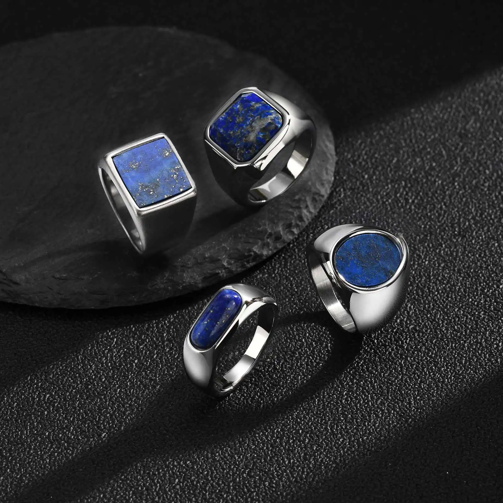 Vnox Siegelring aus Edelstahl für Herren, Fingerring mit Lapislazuli-Einlage, klassischer geometrischer Ring, Schmuckgeschenk für den täglichen Gebrauch und Partys – Detail 8