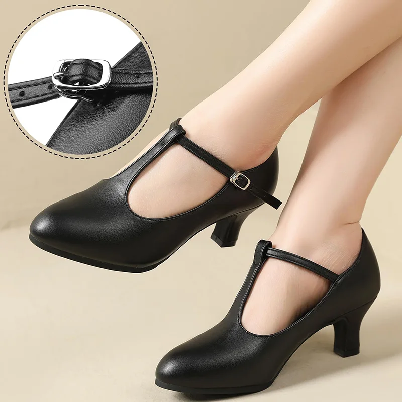 Damen 2'' Charakter T-Riemen Tanz Heels für Erwachsene Ballsaal Latein Salsa Flamenco Tango Schuhe mit verstellbarer Schnalle Tanzschuhe