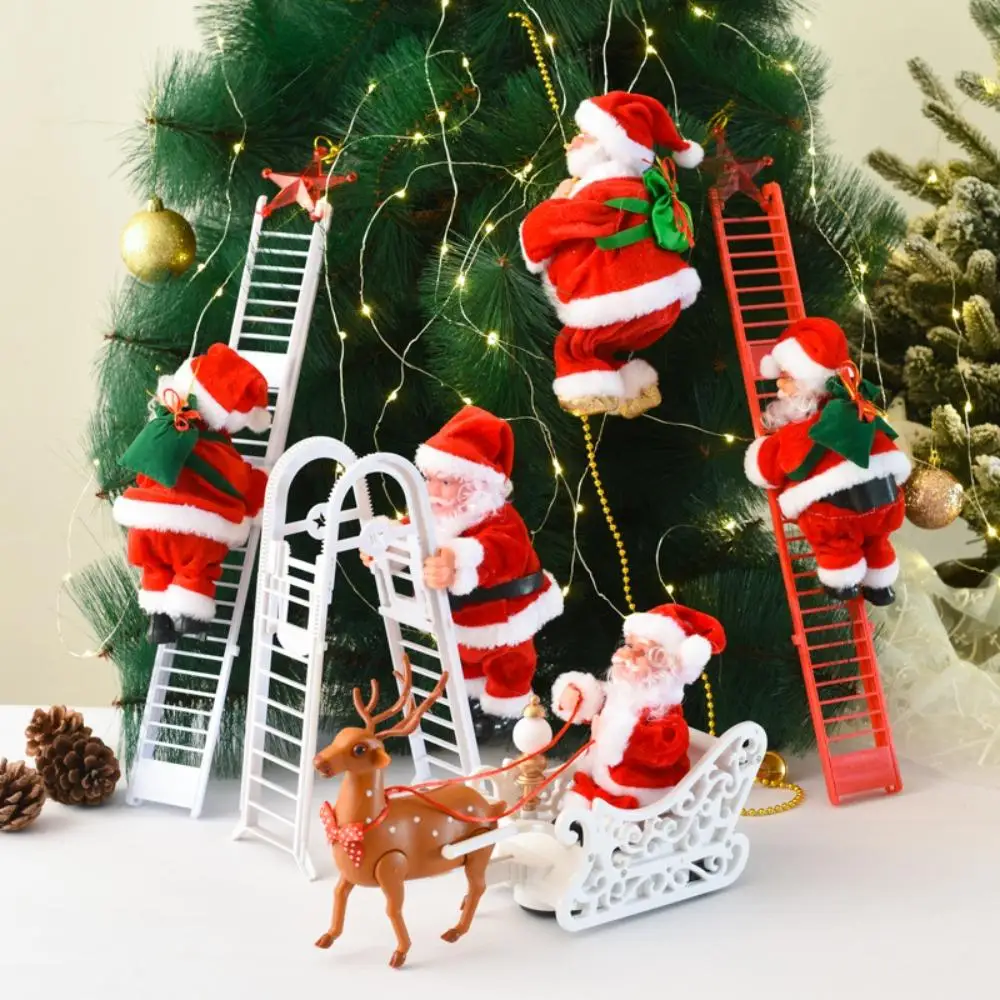 Creative Singing Electric Climbing Santa Claus Toy Fun Christmas Tree Decoration Musical Santa Ornament for Holiday Party Gift