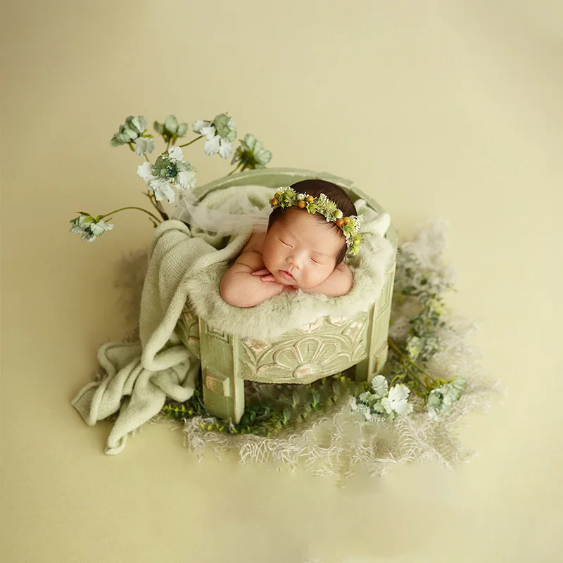 Newborn Photography Props Baby Photo Backdrops Headflower Rabbit Wool Blanket Filled Prop Studio 1 Month Newborn Baby Photo Prop