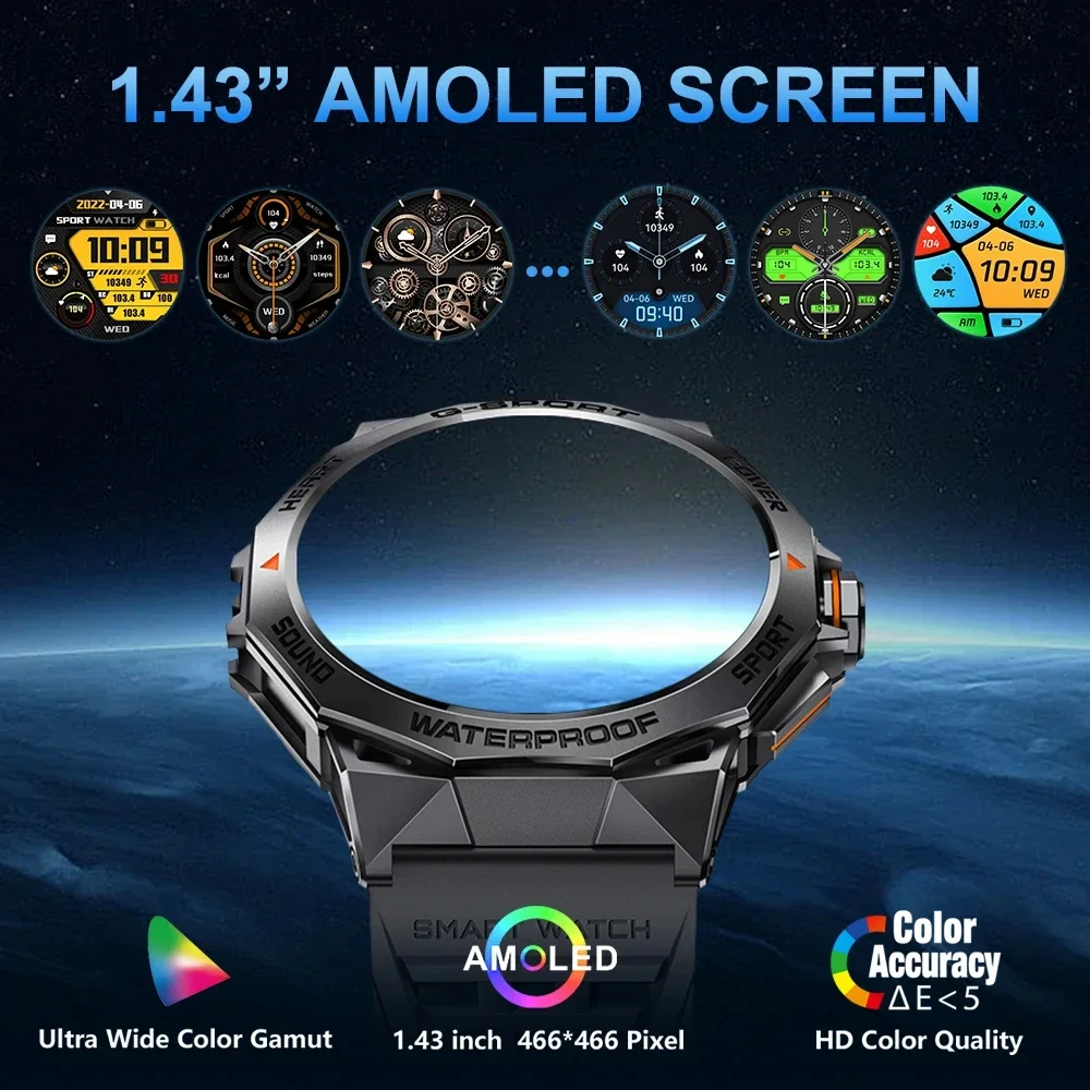 

Fashion Smart Watch for Men AMOLED Outdoor Sports Fitness Tracker 400mAh Long Standby Bluetooth Call Music Heart Rate Smartwatch